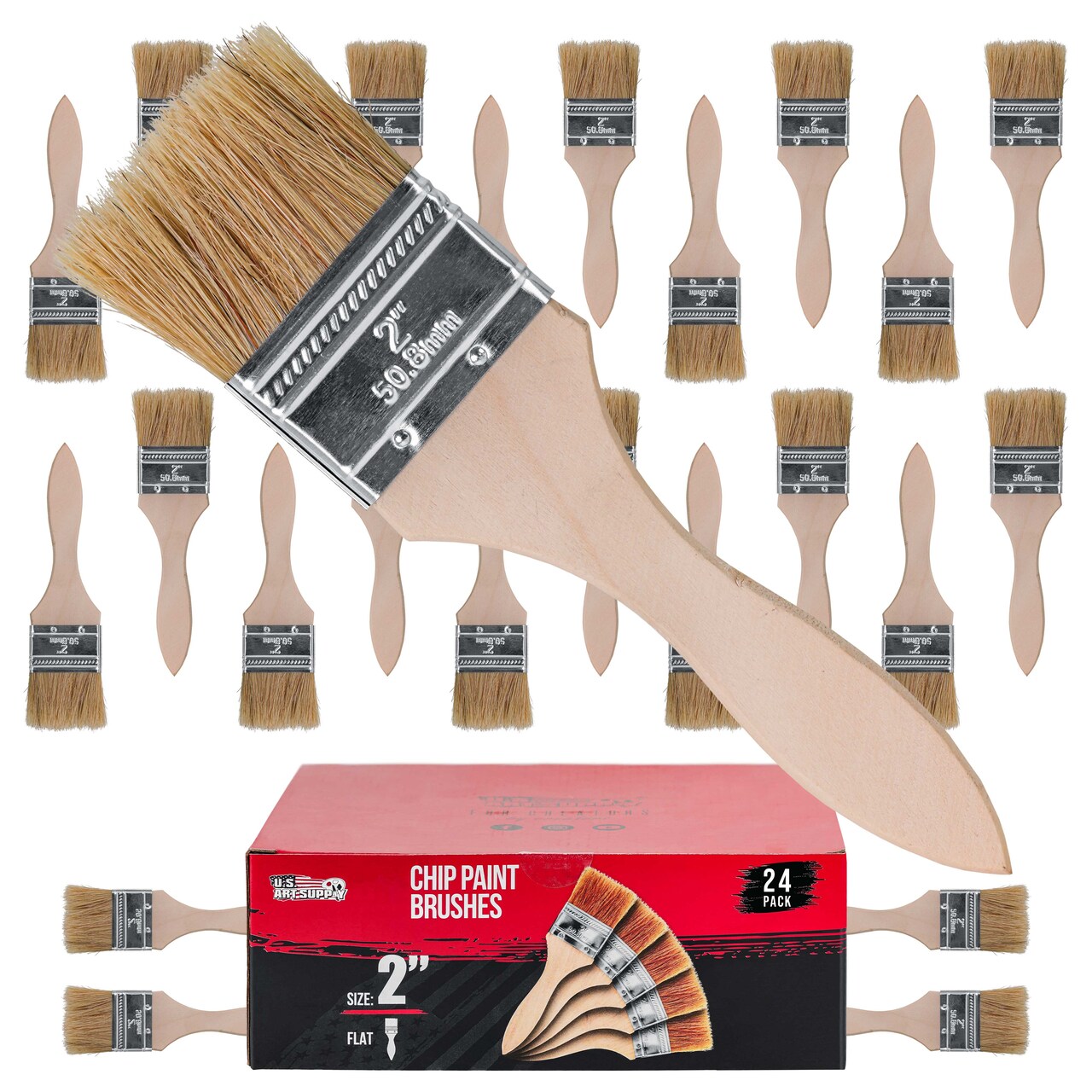 24 Pack of 2 inch Paint and Chip Paint Brushes for Paint, Stains, Varnishes, Glues, and Gesso